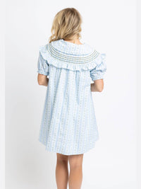 Karlie Floral Stripe Peter Pan Stitch Dress in blue - women's dress - detail view