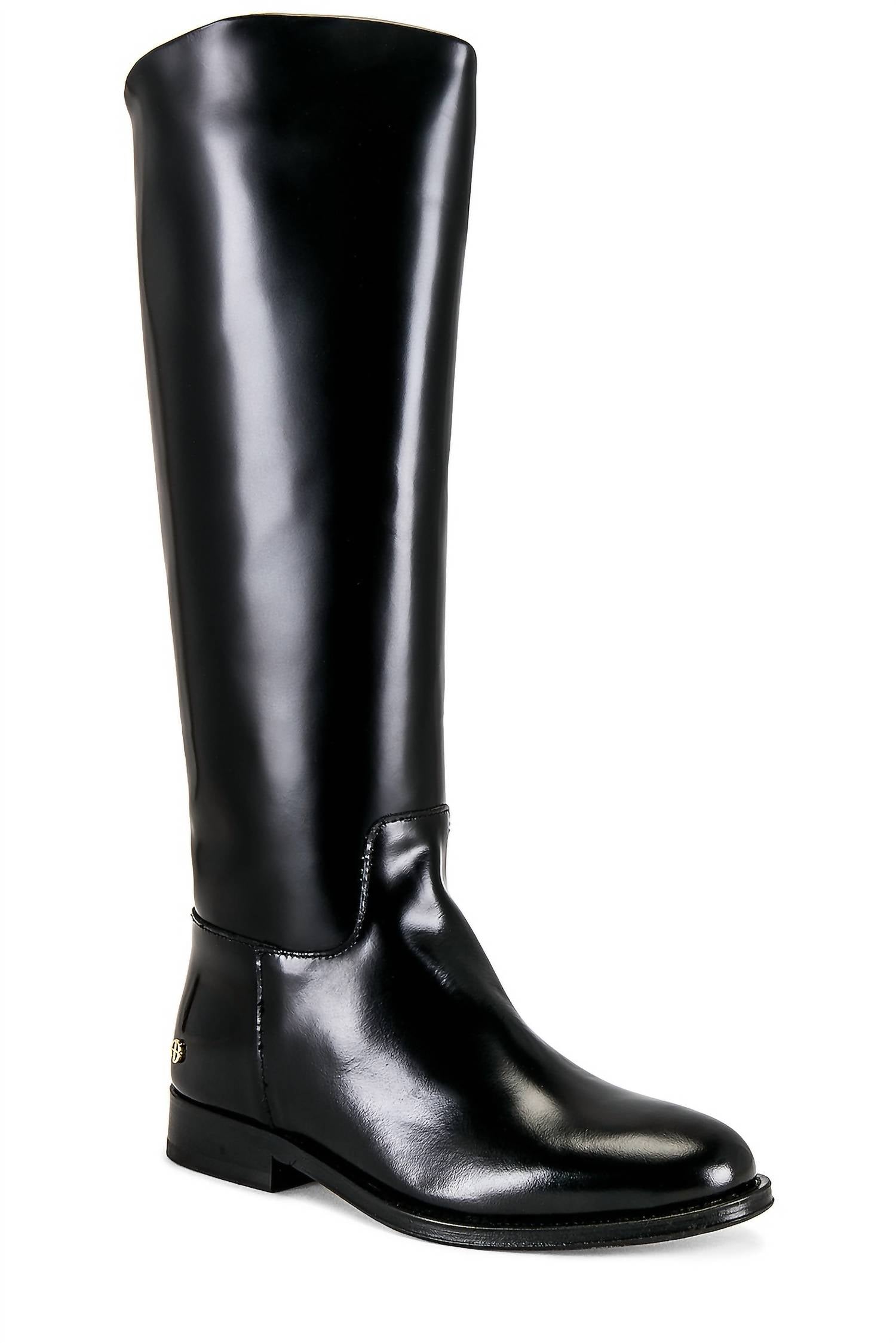 ANINE BING Women's Kari Riding Boots in high shine black - women's shoe - detail view