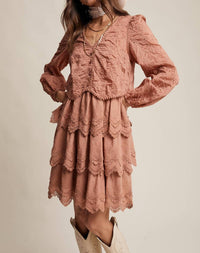 Listicle Tamara Tiered Scallop Embroidered Dress in terracotta - women's dress - view 5