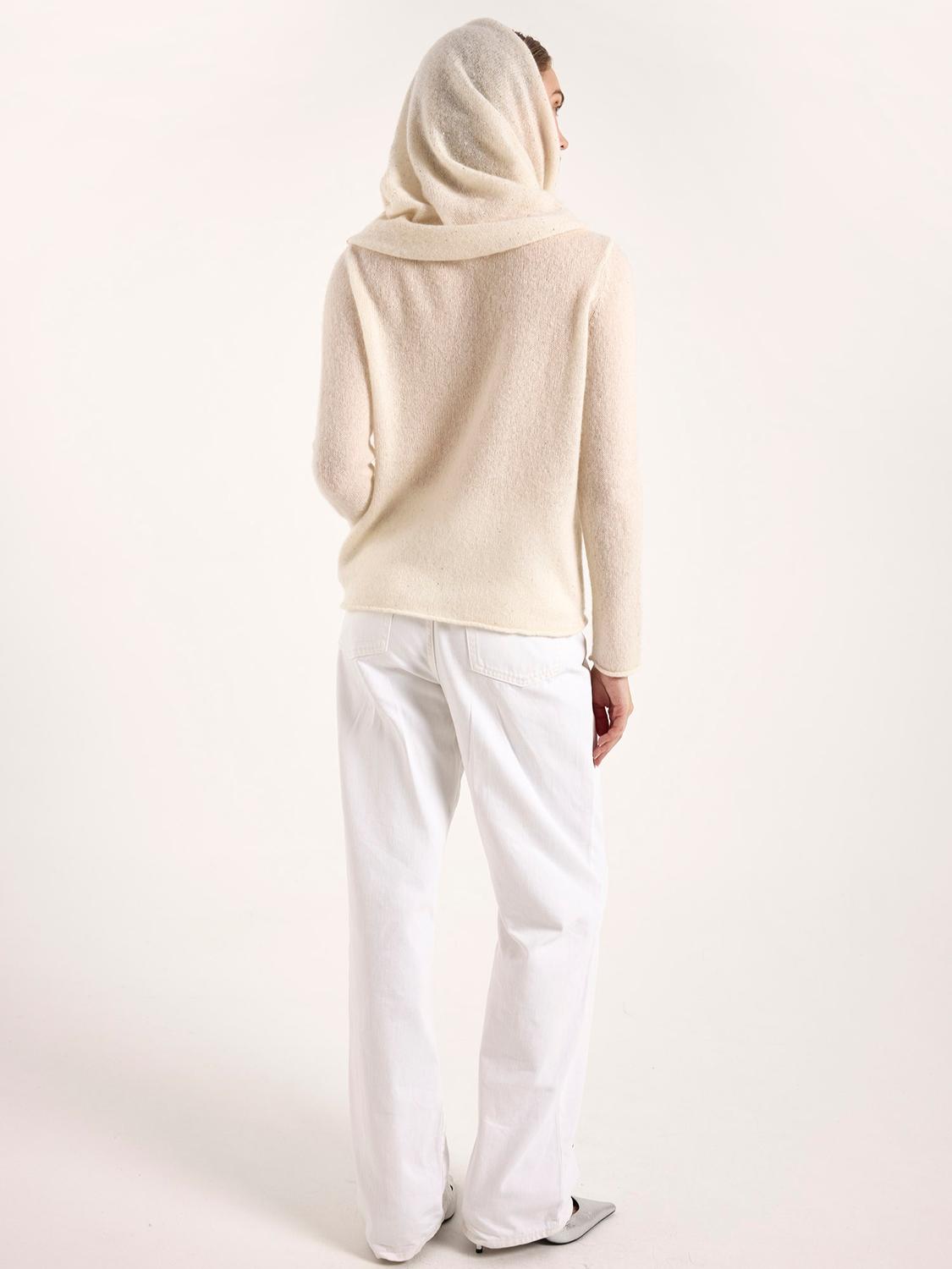 Brodie Cashmere Estelle Sparkle Hooded Cowl Neck Cashmere Jumper in ivory - women's long sleeve top - view 6