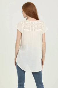 Nostalgia - V Neck Tie Waist Top with Embroidery and Lace