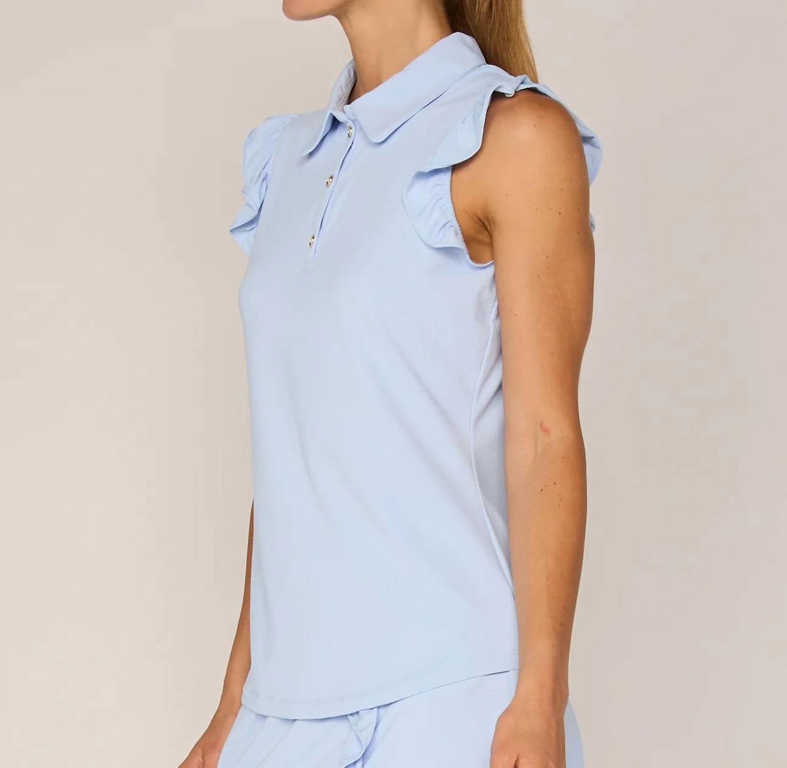 G Lifestyle - Sleeveless Ruffle Top With Gold Buttons