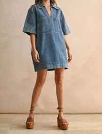 Miou Muse - V-Neck Denim Tunic Dress