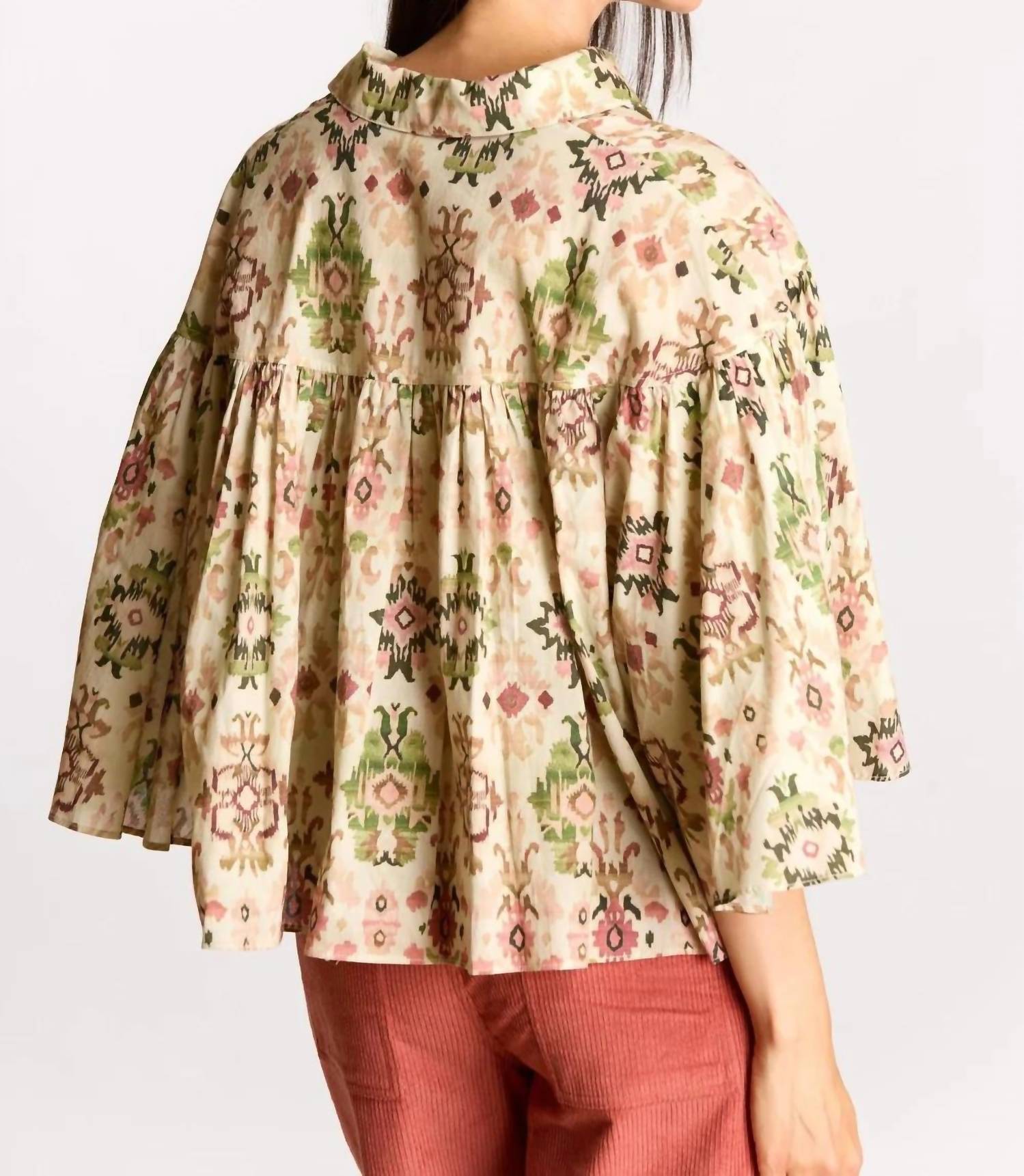 Before You - Ashley Ikat Print Flowy Sleeve Top