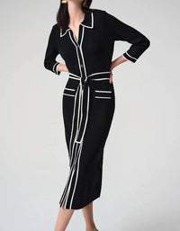 Joseph Ribkoff - Contrast Trim Belted Midi Shirt Dress