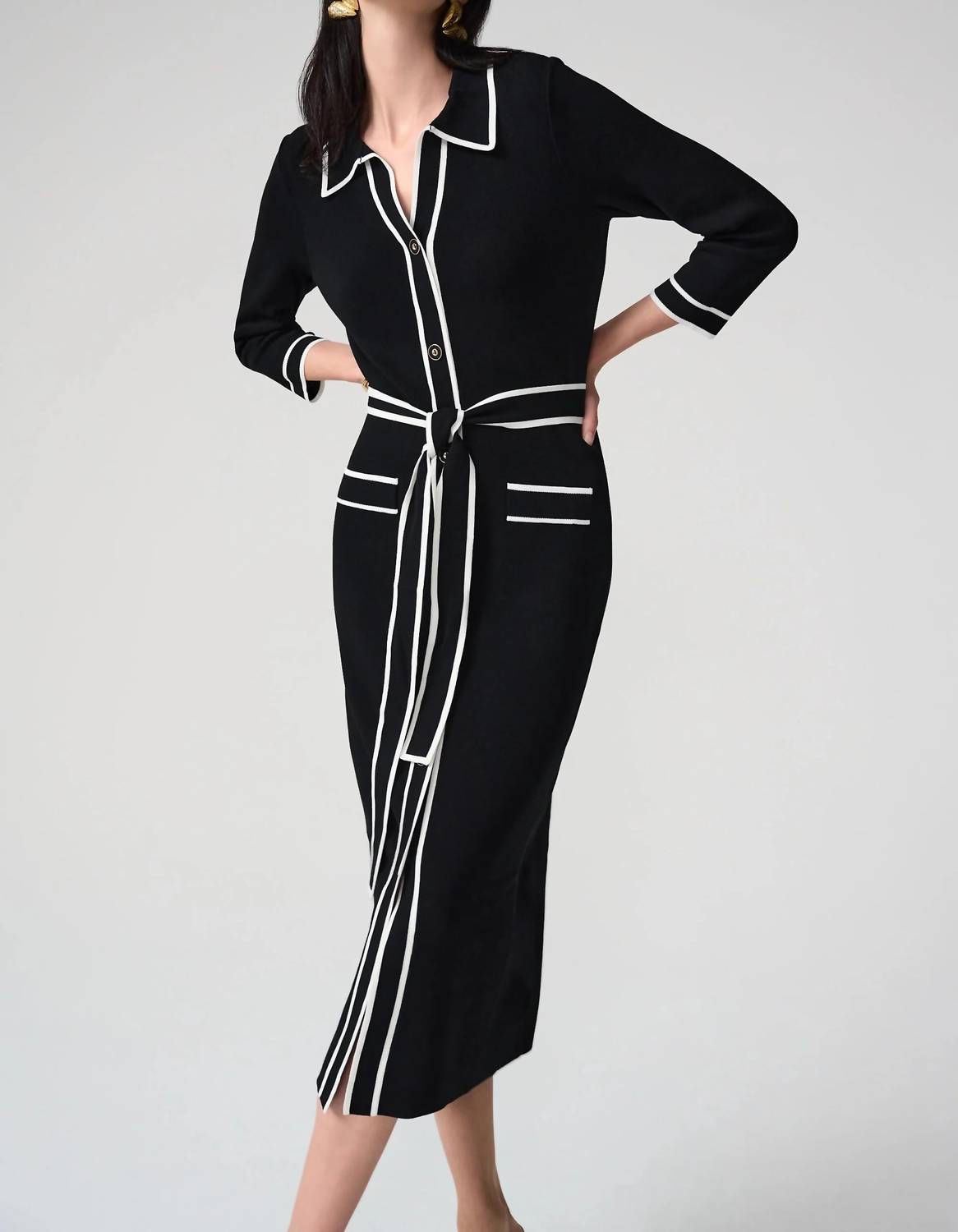 Joseph Ribkoff - Contrast Trim Belted Midi Shirt Dress