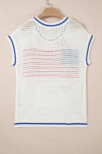 Shewin - Usa Flag Eyelet Knitted Top