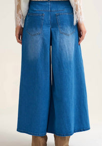 Q2 Extra Wide Leg Denim Skort in blue - women's skirt - alternate view