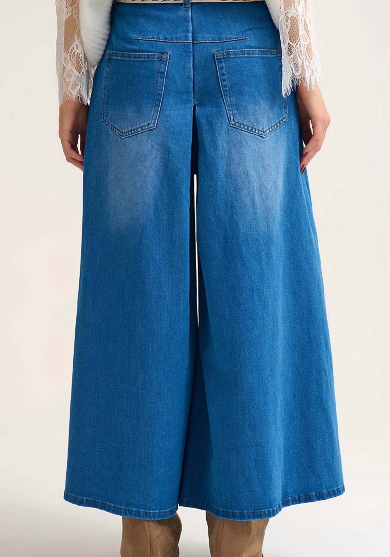 Q2 Extra Wide Leg Denim Skort in blue - women's skirt - alternate view