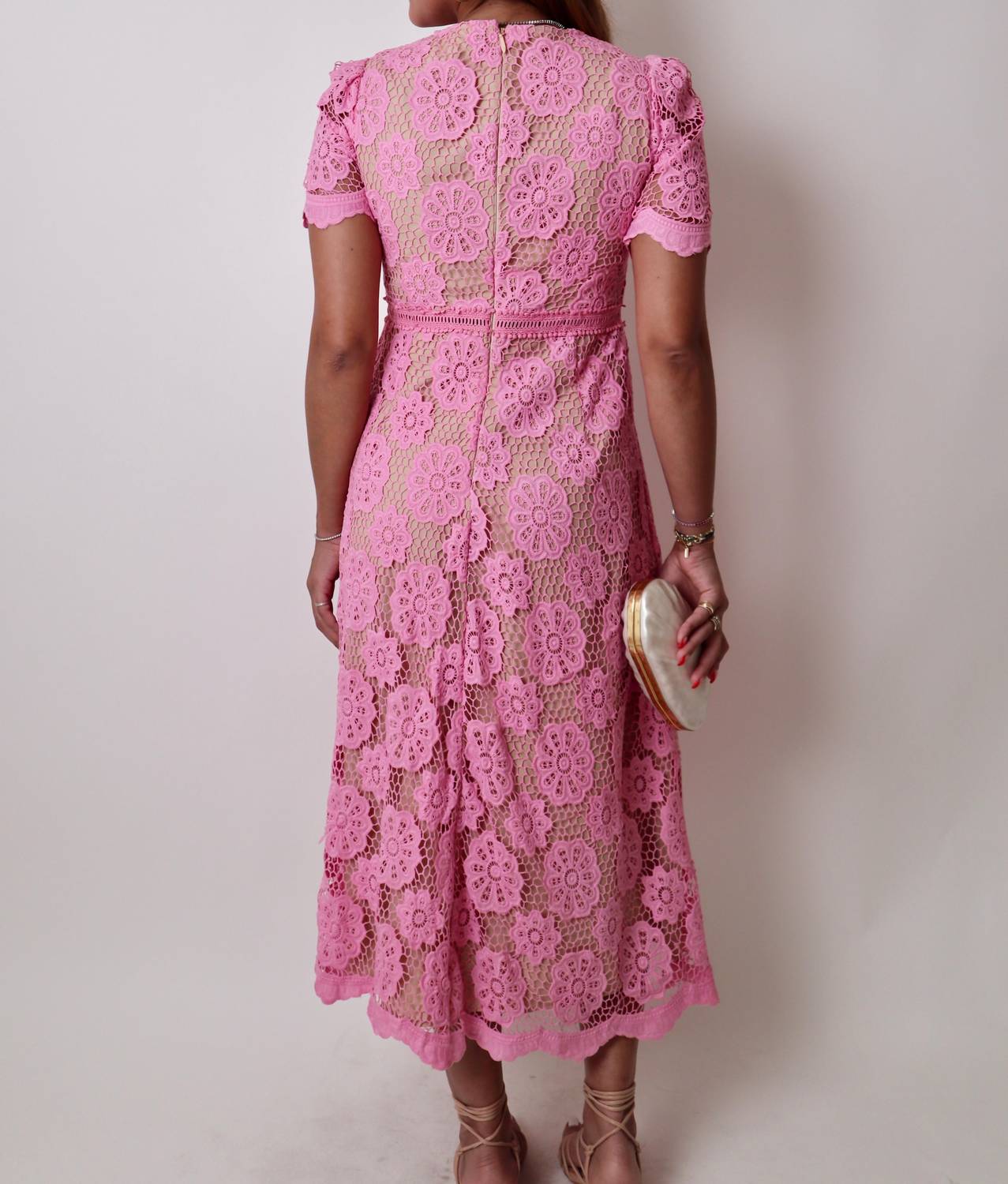 Just Me Lace Maxi Dress in pink - women's dress - detail view