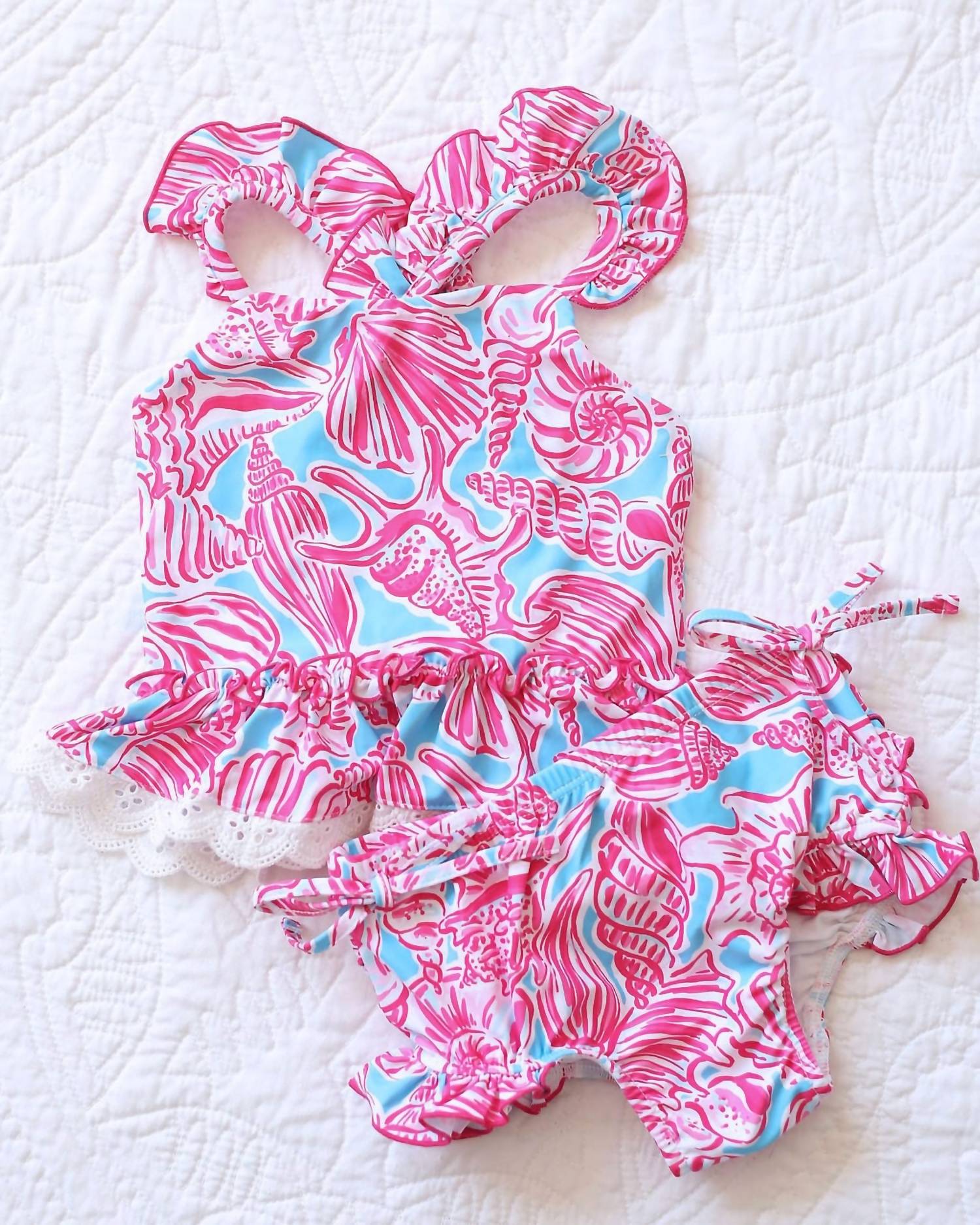 Charlies Project - Girl's Seashells By The Seashore Ruffle Two Piece Tankini Swimsuit