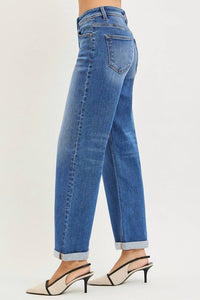 RISEN High Rise Relaxed Fit Ankle Straight Jeans in medium wash - women's jeans - alternate view