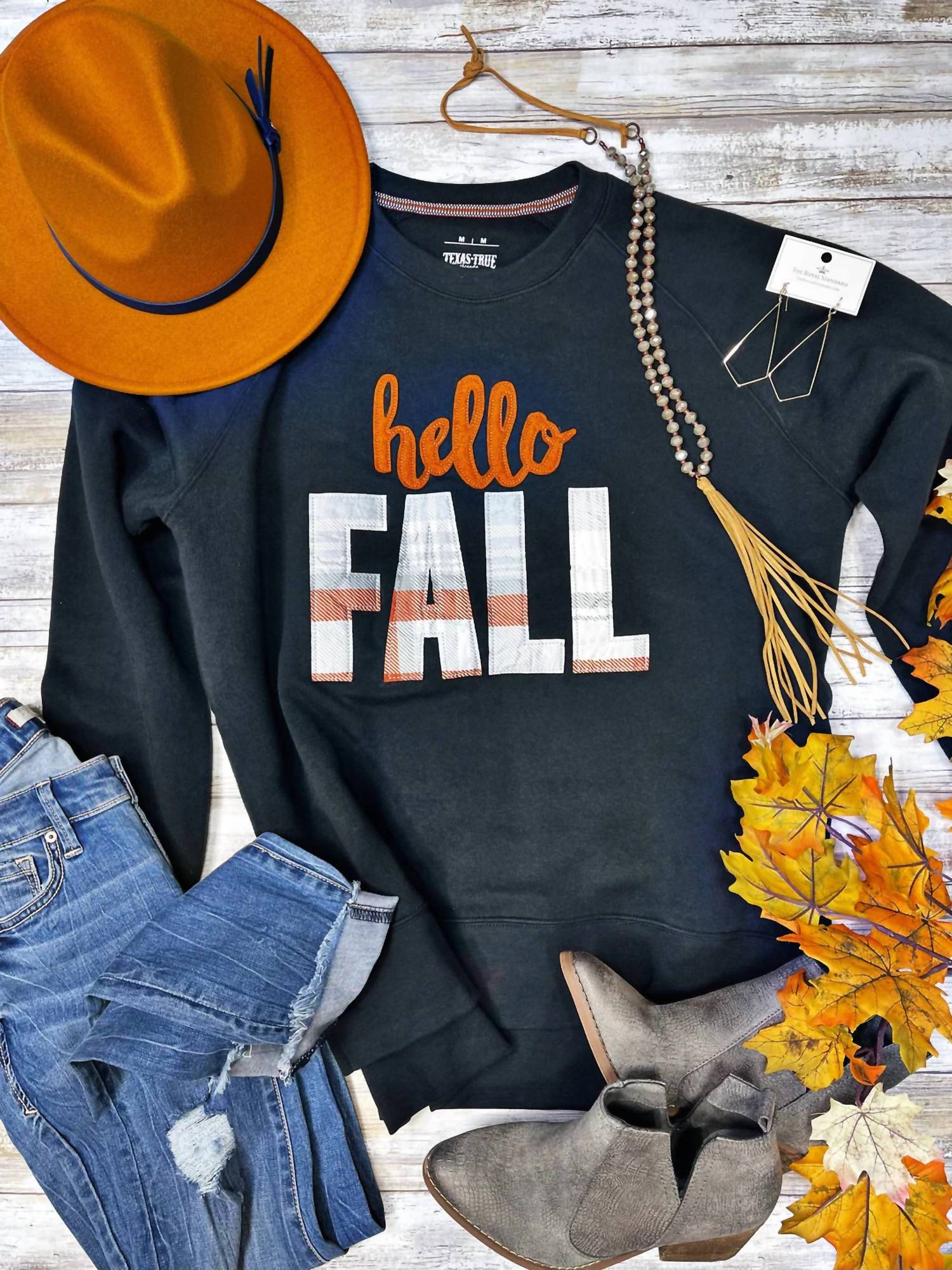 Texas True Threads - Hello Fall Applique Sweatshirt