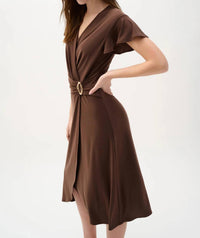Joseph Ribkoff - Ruffled Sleeves Midi Wrap Dress