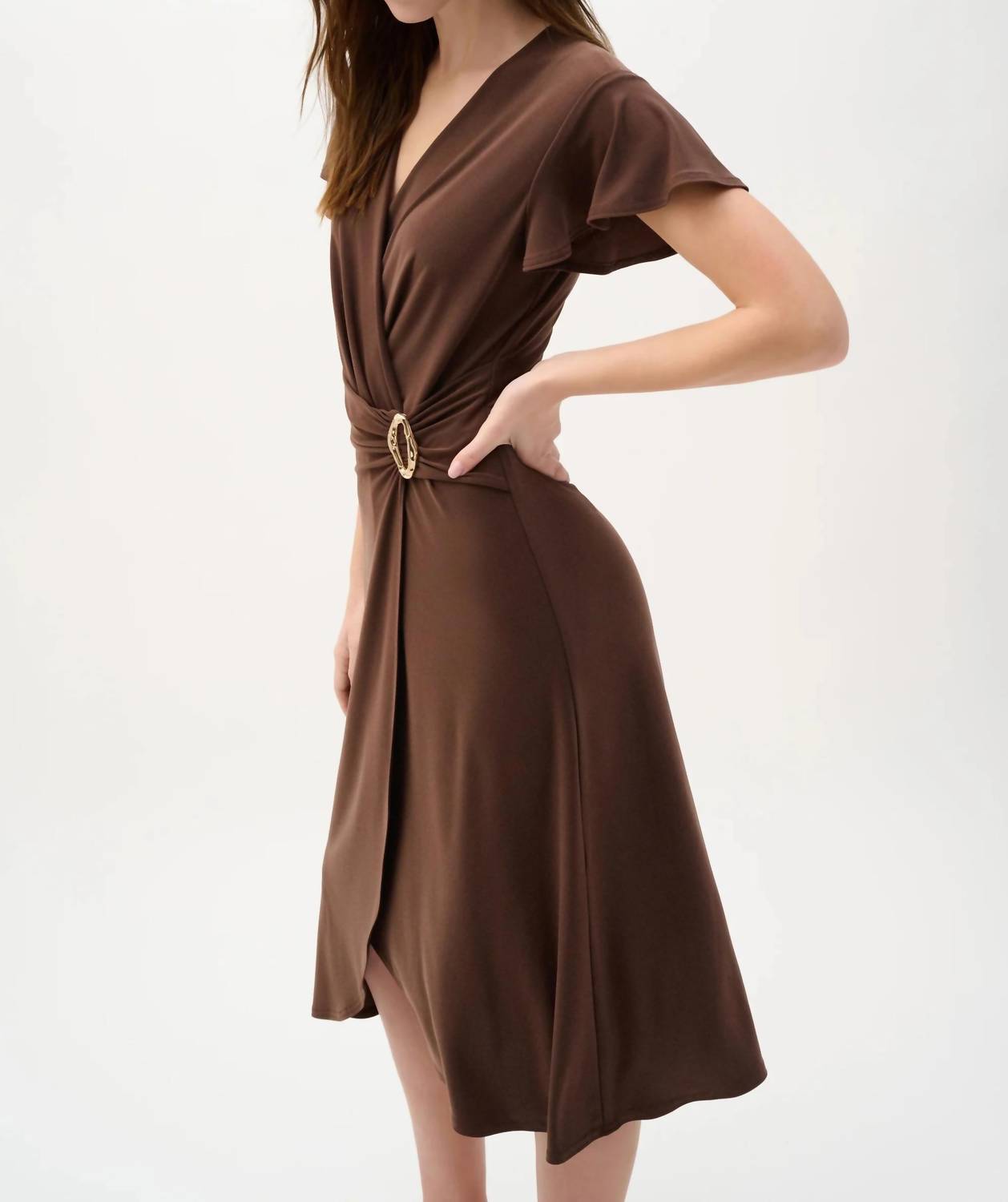 Joseph Ribkoff - Ruffled Sleeves Midi Wrap Dress