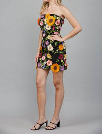 Fate All Over Flower Appliqué Strapless Dress in black multi - women's dress - view 5