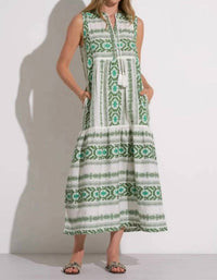 ELAN Printed Maxi Dress in green white - women's dress