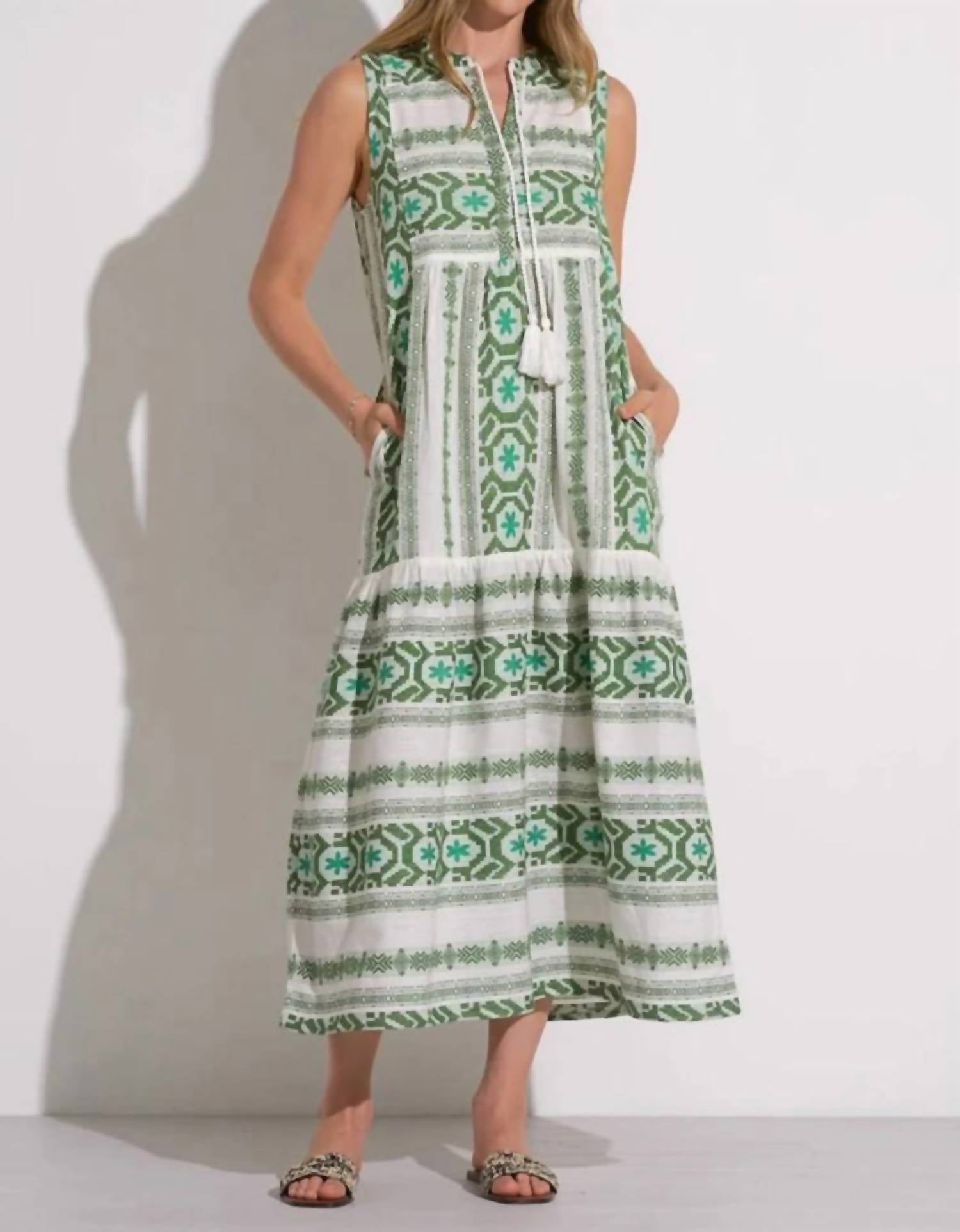 ELAN Printed Maxi Dress in green white - women's dress