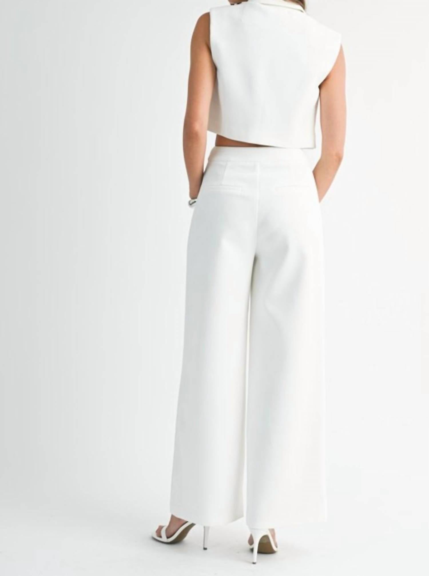 Mable - Sleeveless Collar Vest and Wide Pant Set