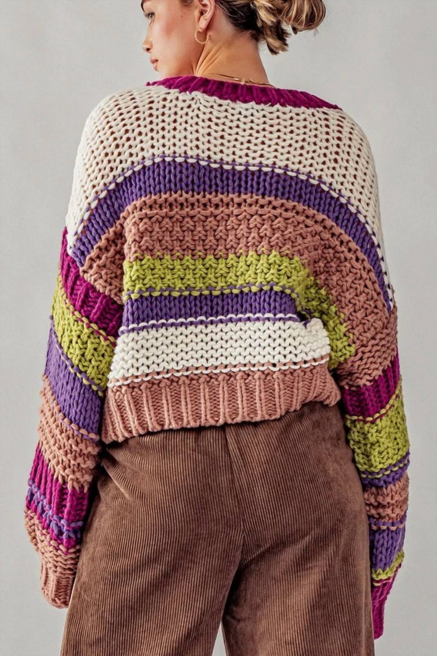 Trend:Notes - V Neck Line Slightly Cropped Chunky Knitted Sweater