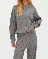 Beach Riot Devyn Oversized Sweatshirt in red love hearts - women's top