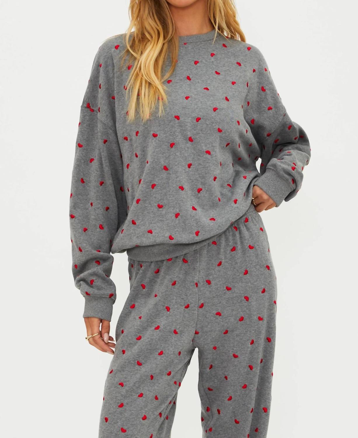 Beach Riot Devyn Oversized Sweatshirt in red love hearts - women's top
