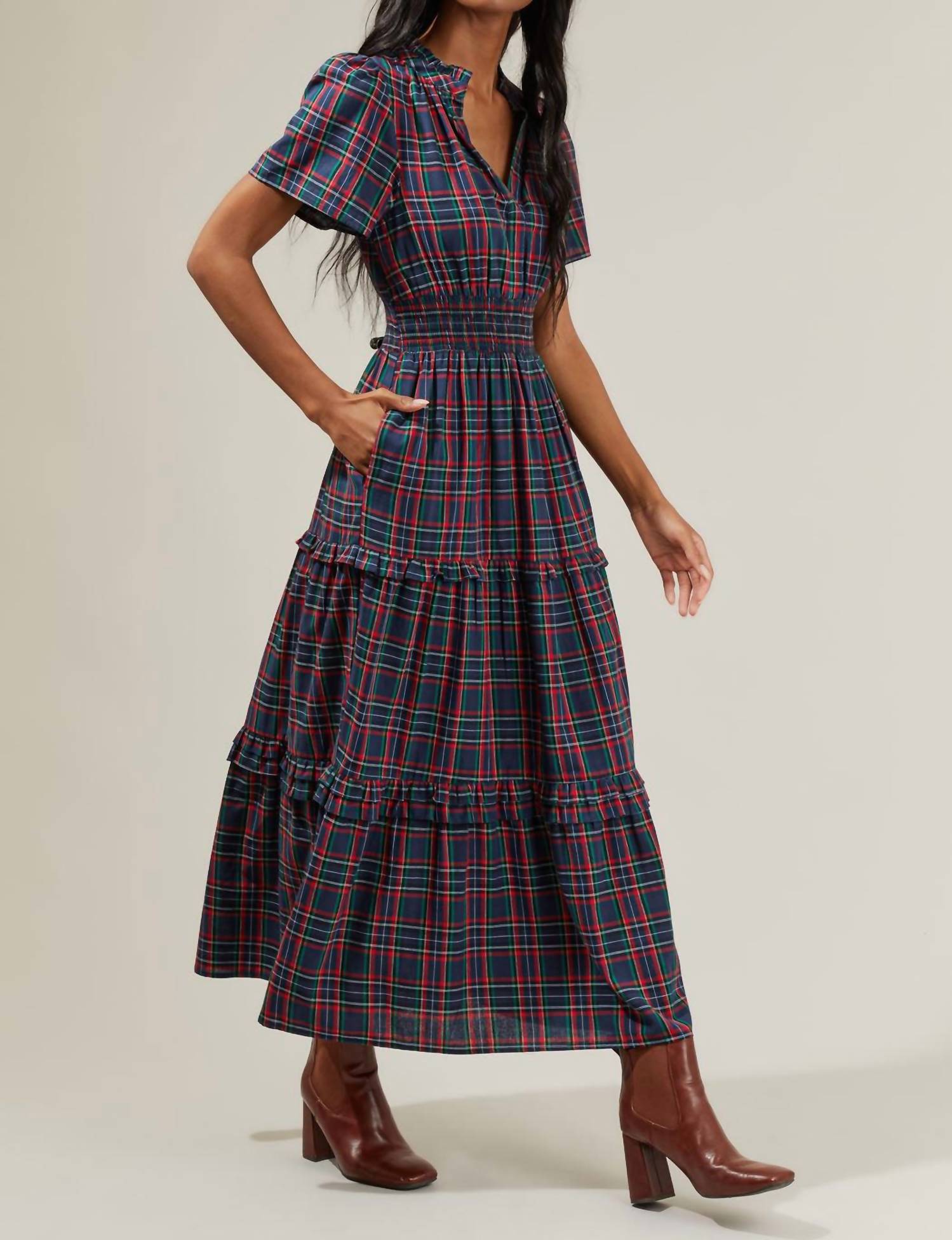 Sugarlips - Miley Plaid Palmer Poplin Tiered Maxi Dress
