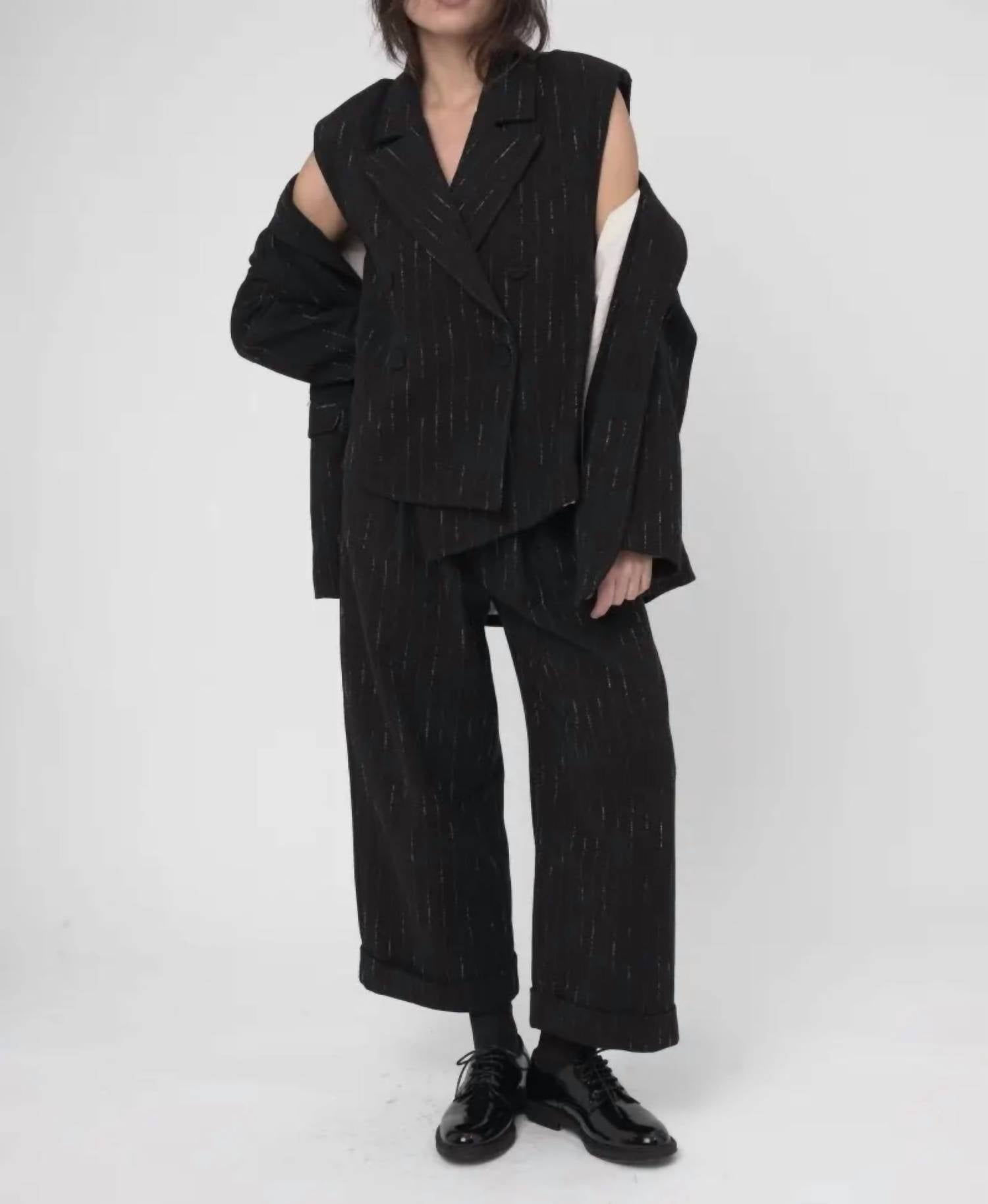 Baci Striped Blazer Vest in black with ivory stripe - women's jacket
