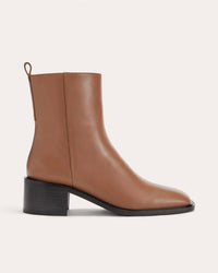 Everlane Women's City Leather Square Toe Boot in saddle brown - women's shoe - detail view