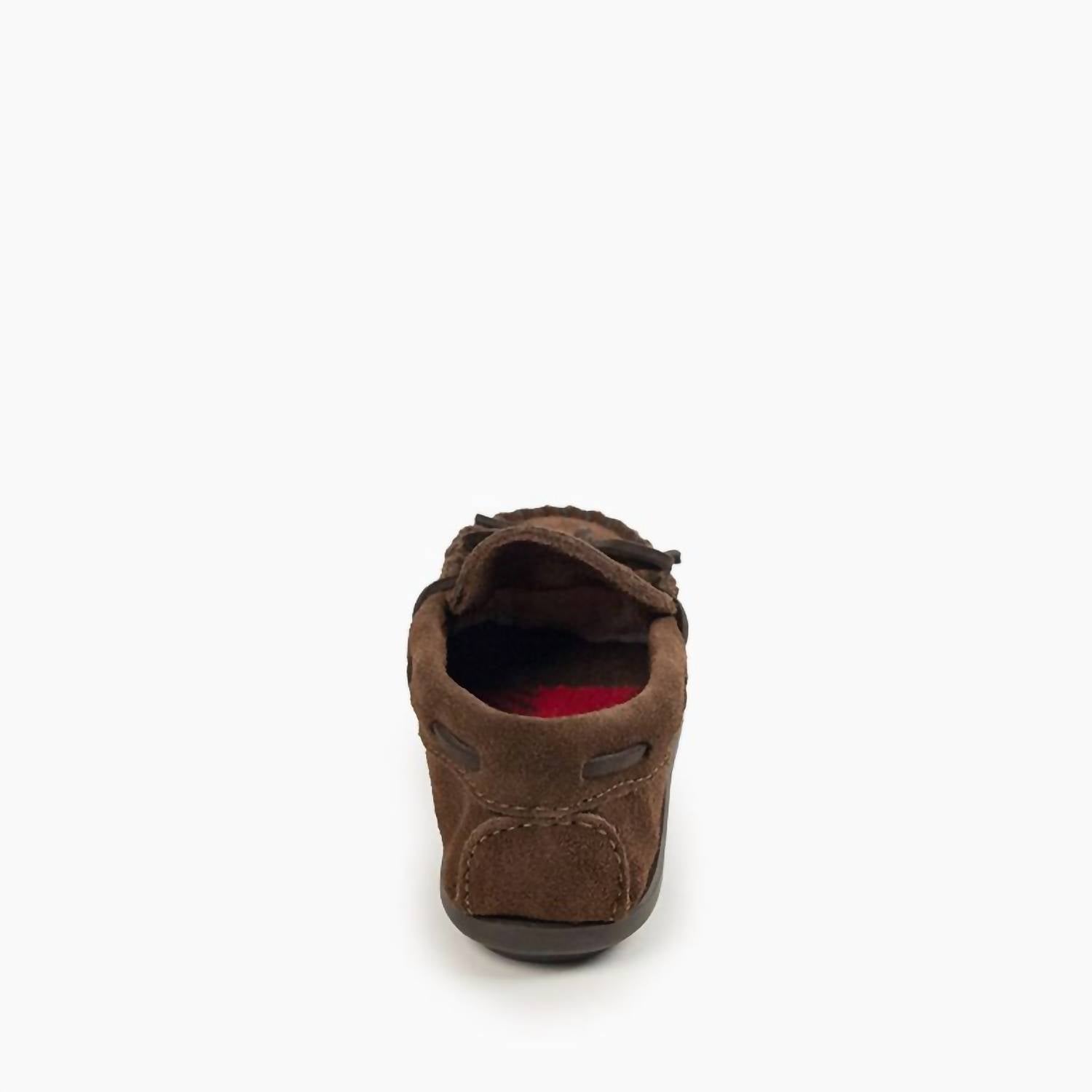 MINNETONKA Boy's Sporty Moccasin Shoes in chocolate - kids' shoe - alternate view
