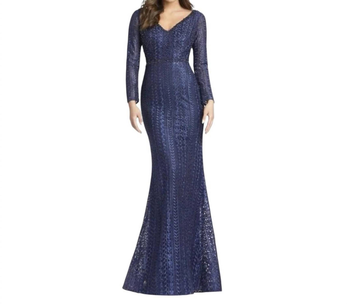 Mac Duggal - Women's Long Sleeve Beaded Lace Trumpet Gown
