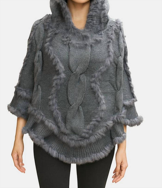 Wona Trading - Cable Fur Poncho Hoodie