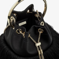 JIMMY CHOO Bon Bon Small Fringed Satin Bucket Bag in black - women's bag - view 6
