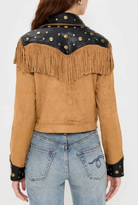 Show Me Your Mumu Wilson Faux Suede Jacket in sepia - women's jacket - detail view