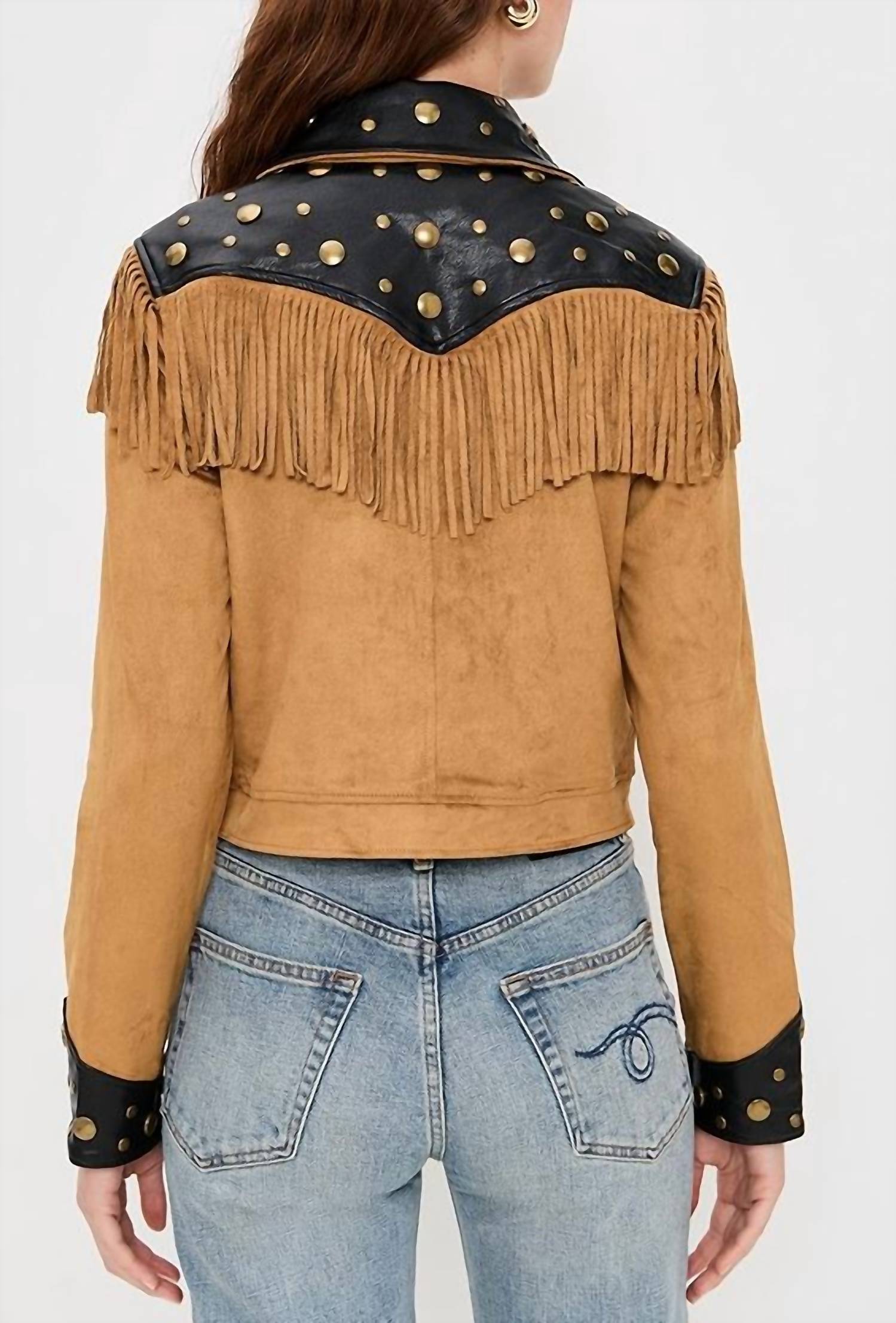 Show Me Your Mumu Wilson Faux Suede Jacket in sepia - women's jacket - detail view