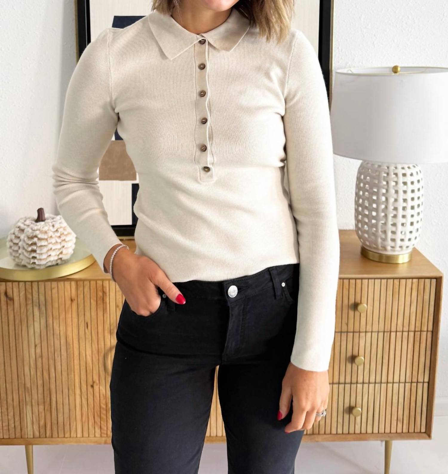 Thread & Supply Pamela Collared Sweater in bone white - women's sweater