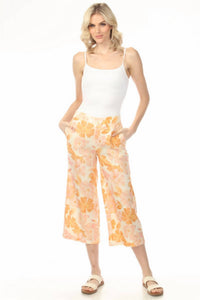 CHARLIE B Women's Pull On Printed Linen Stretch Pants With Elastic At Back Waist in orange - women's pants - alternate view