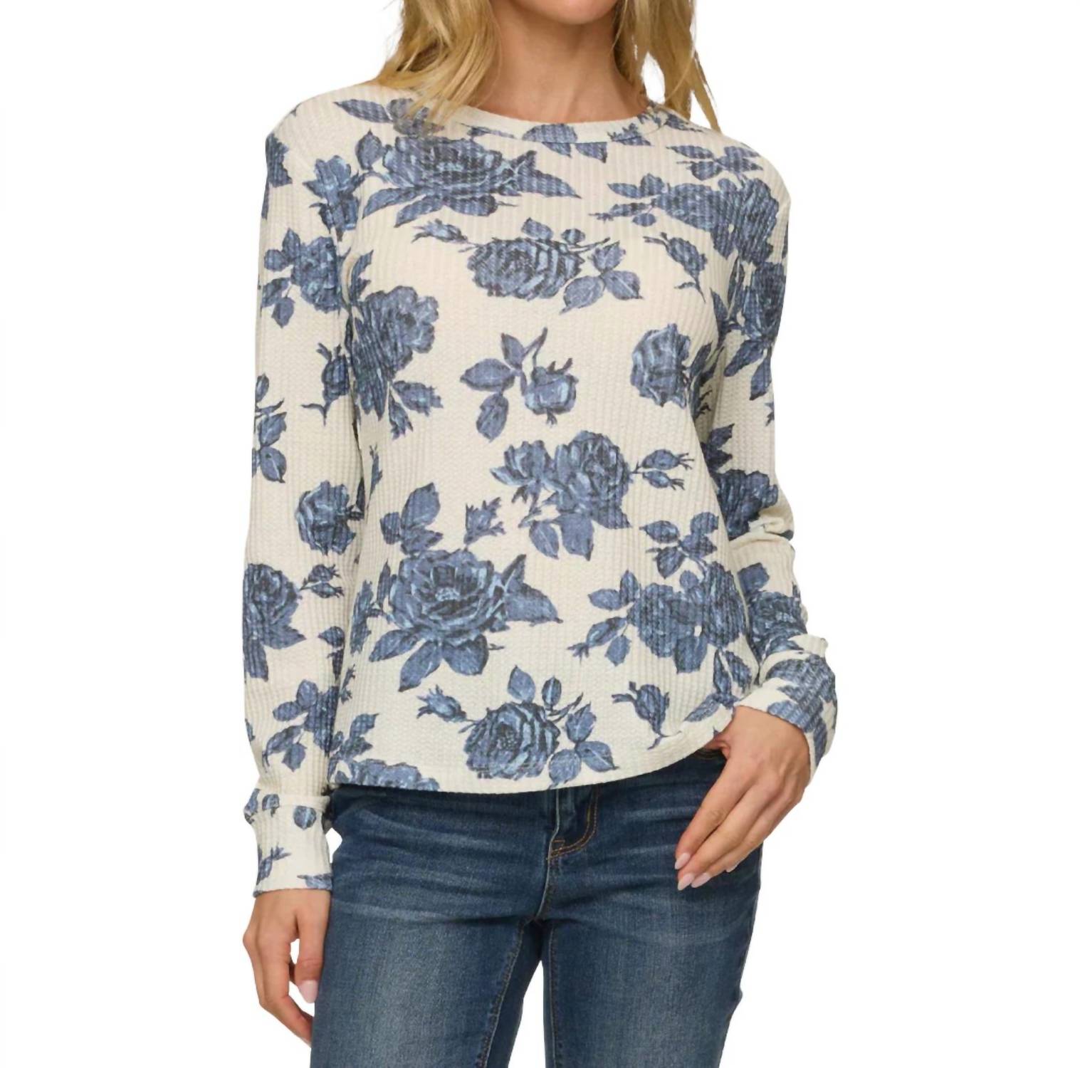 Flags & Anthem - Fayston Floral Printed Waffle Crew Shirt