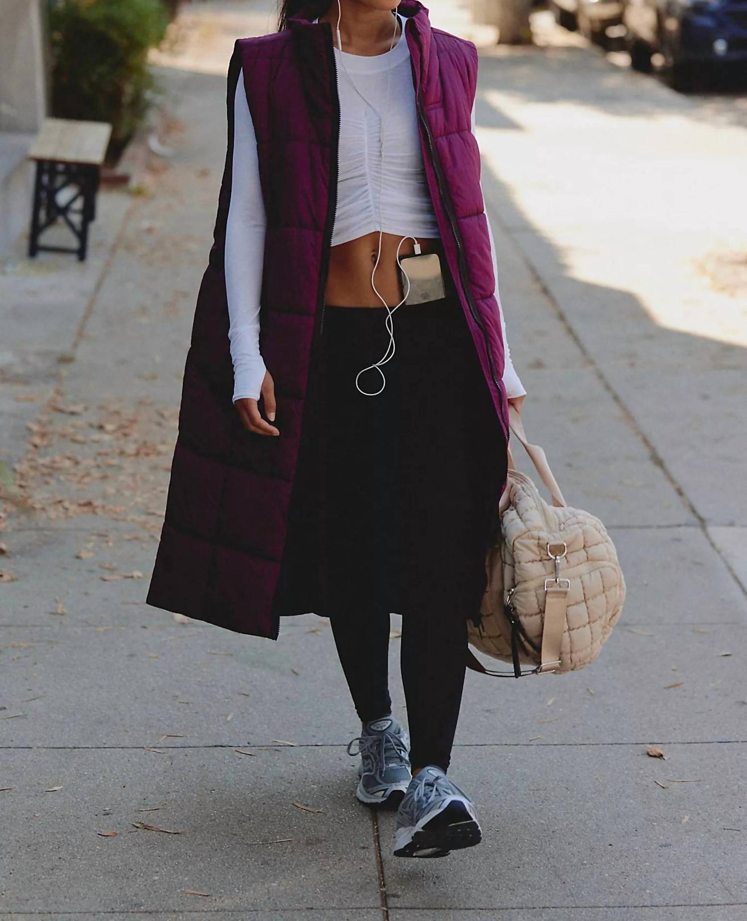 Free People On The Move Packable Puffer Vest in black cherry - women's jacket - detail view