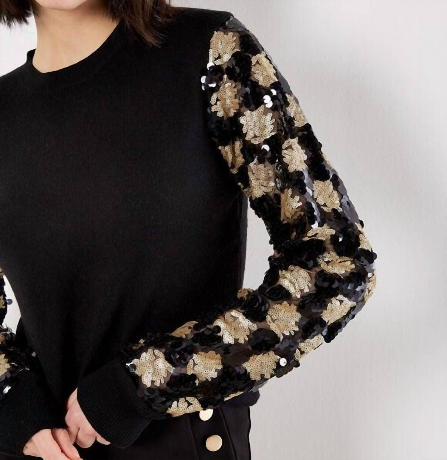 Apricot - Ornate Sequin Sleeve Sweater