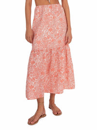 Peony Tiered Maxi Linen Skirt in carnation - women's skirt