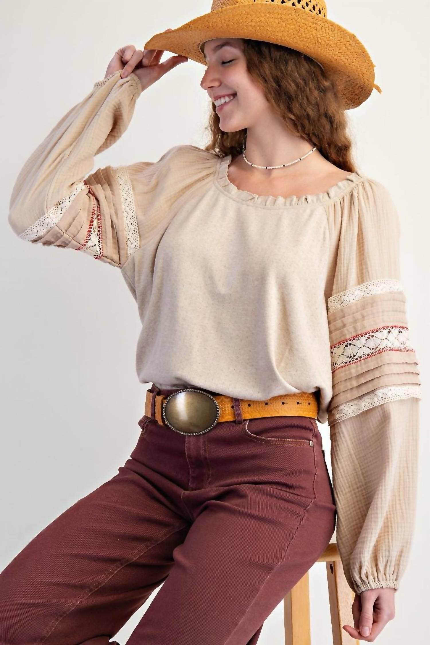Easel - Mixed Knit Texture Top
