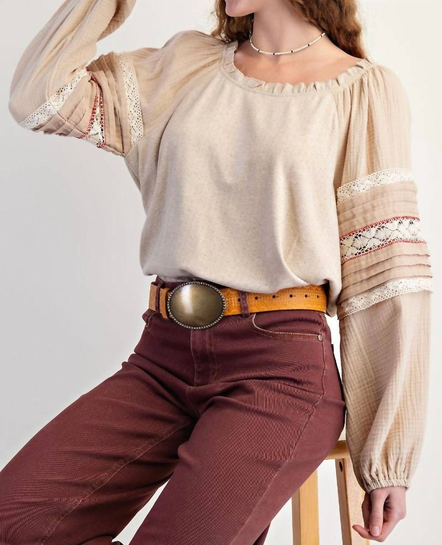 Easel - Mixed Knit Texture Top
