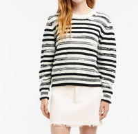 Barrie Striped Cashmere Cotton Round Neck Jumper in black - women's sweater