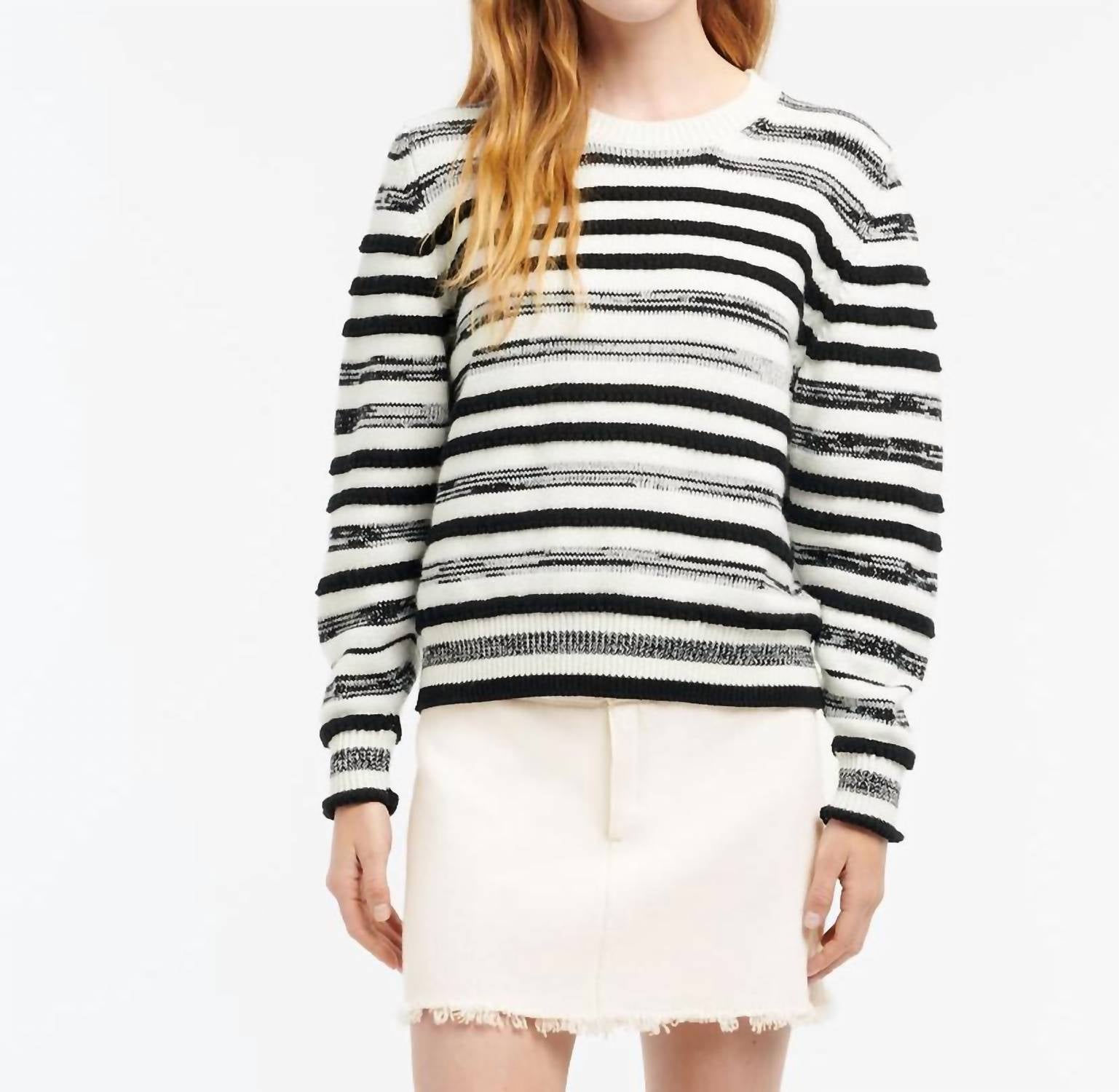 Barrie Striped Cashmere Cotton Round Neck Jumper in black - women's sweater