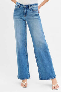 RISEN Low Rise Wide Leg Jeans in med wash - women's jeans
