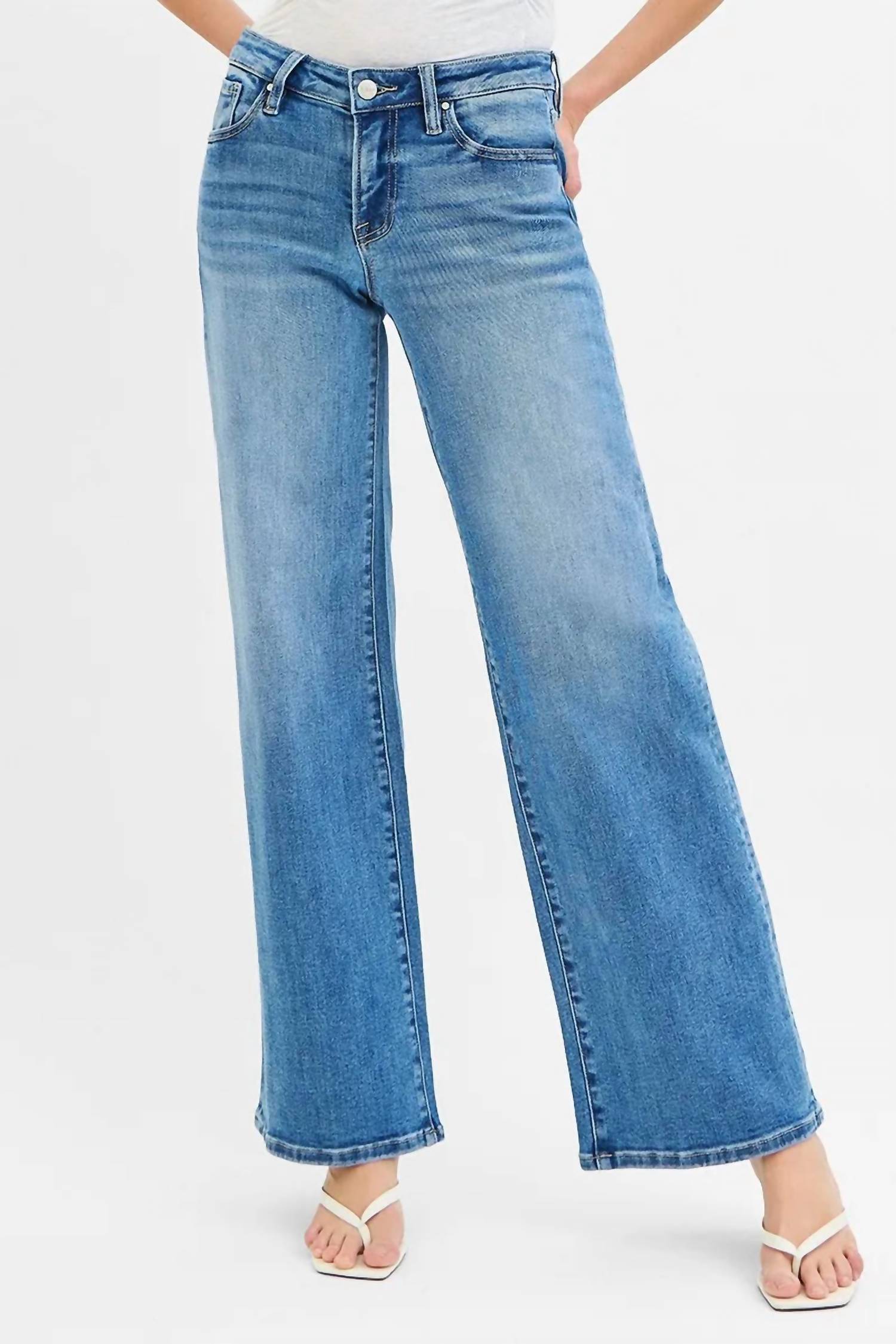 RISEN Low Rise Wide Leg Jeans in med wash - women's jeans