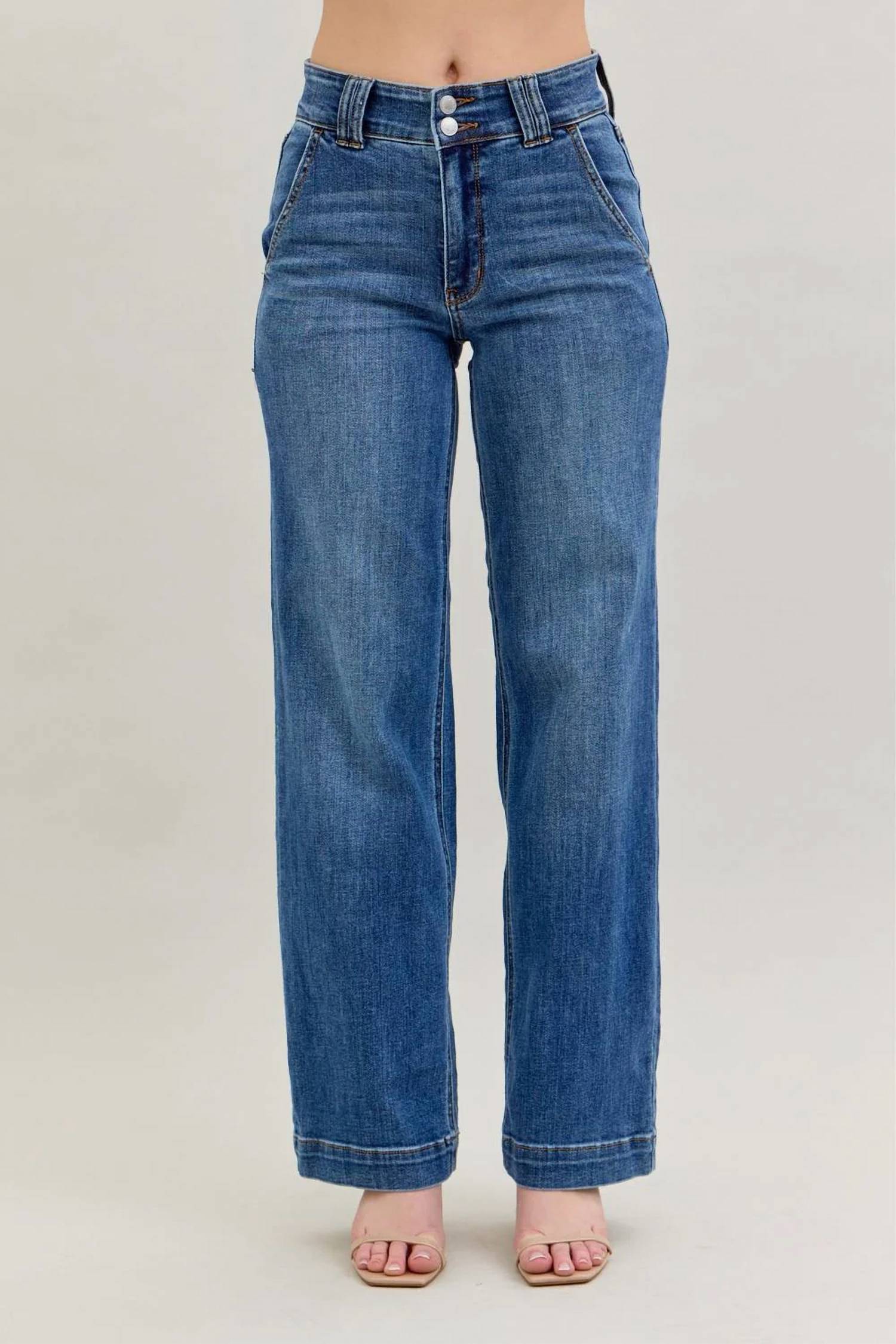 Judy Blue - High Waist Double Button Wide Leg Jeans