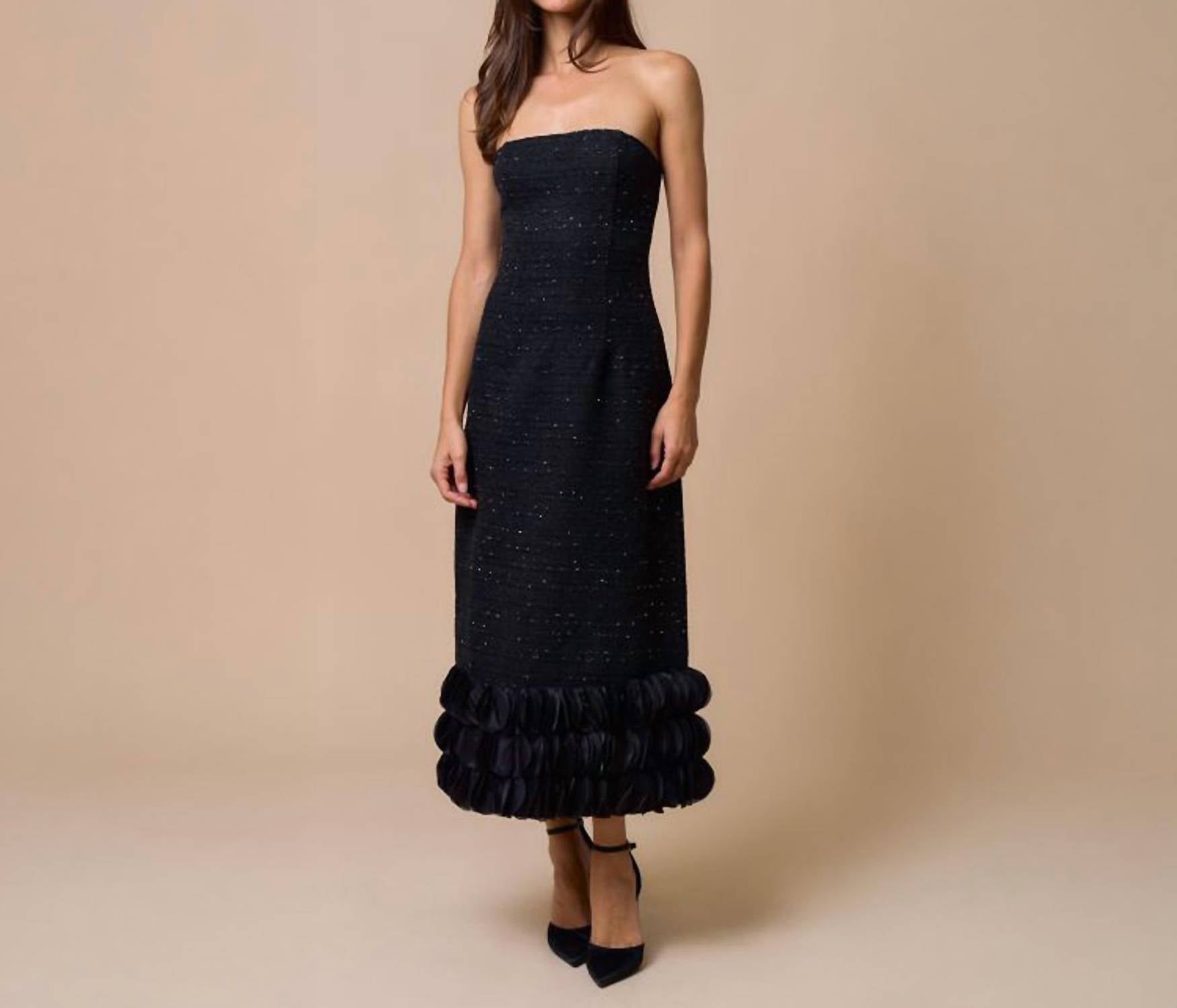 Lalavon - Tweed Strapless Maxi Dress