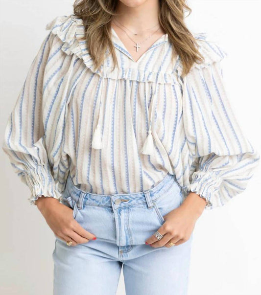 Karlie - Stripe Neutral Vneck Ruffle Top